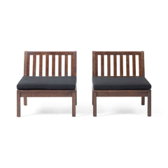 Outdoor Acacia Wood Club Chair with Slat Back Set of 2 - Outdoor Seating