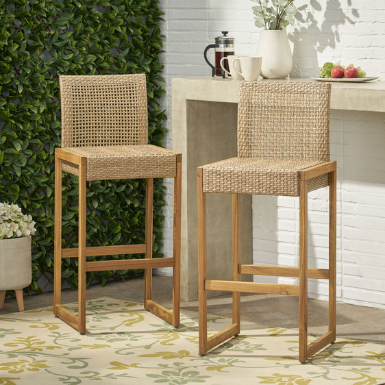 Outdoor Bar Chair with Rattan Wicker Top - Bar Stool