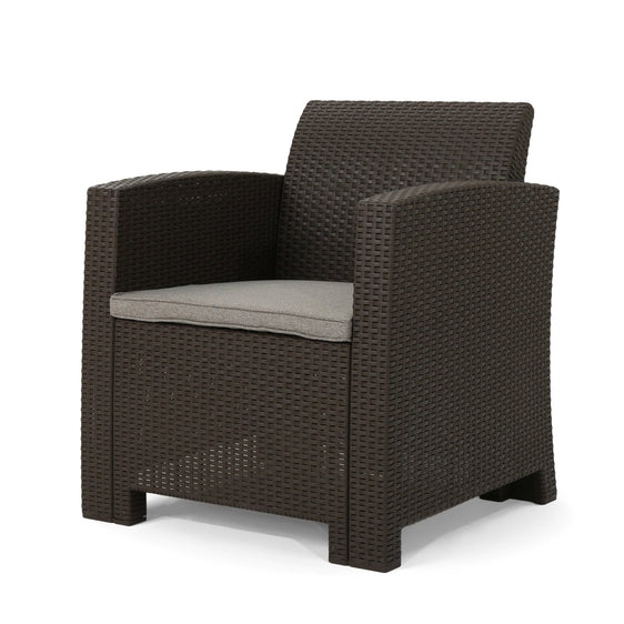 Outdoor Brown Rattan Club Chair with Water Resistant Cushions - Accent Chairs