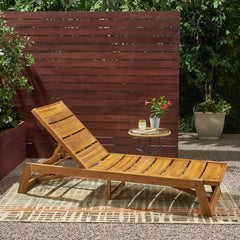 Outdoor Chaise Lounge with Adjustable Seating and Slat Panel - Outdoor Patio Chair