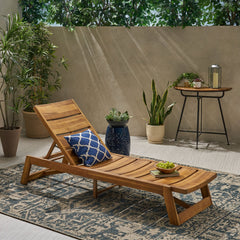 Outdoor Chaise Lounge with Adjustable Seating and Slat Panel - Outdoor Patio Chair