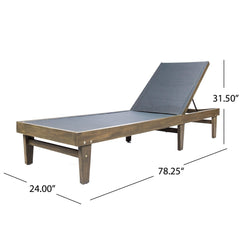 Outdoor Chaise Lounge with Mesh Seating and Acacia Wood Frame - Chaise Lounge