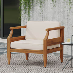 Outdoor Club Chair with Cushion and Wooden Frame - Outdoor Seating