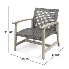 Outdoor Club Chair with Rattan Cover and Acacia Wood Frame - Outdoor