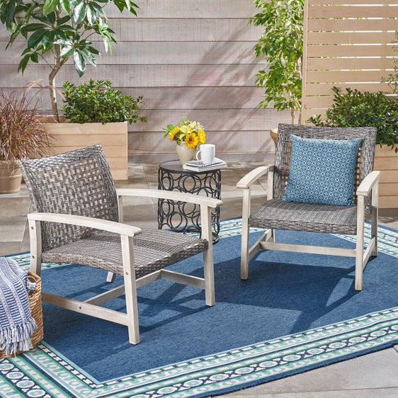 Outdoor Club Chair with Rattan Cover and Acacia Wood Frame - Outdoor