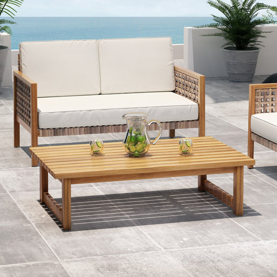 Outdoor Coffee Table with Slat Top Design and Sled Base - Outdoor Tables