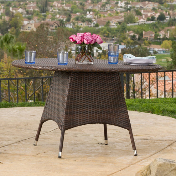 Outdoor-Dining-Table-with-Powder-Coated-Iron-Frame-and-Round-Top-Outdoor-Tables