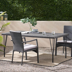 Outdoor Dining Table with Rattan Cover and Metal Legs - Outdoor Dining