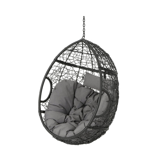 Outdoor Hanging Basket Chair with Egg Shape and Water Resistance Cushion - Swing Chairs