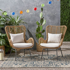 Outdoor Rattan Accent Chair with Metal Legs - Outdoor Patio Chair