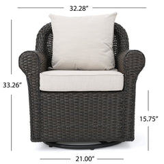 Outdoor Rattan Swivel Chair with Rolled Arm and Water-Resistant Cushions - Outdoor Seating