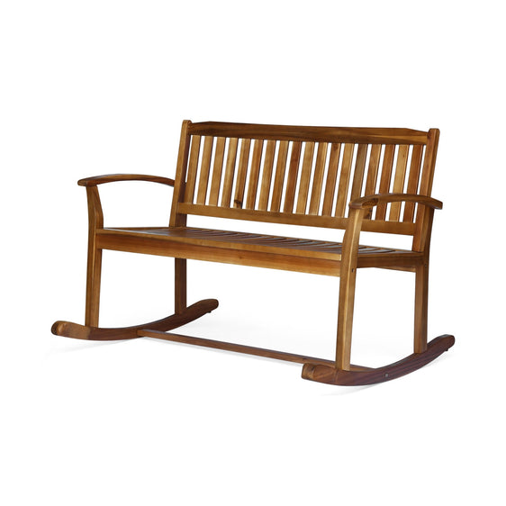 Outdoor Rocking Loveseat with Acacia Wood Frame - Outdoor