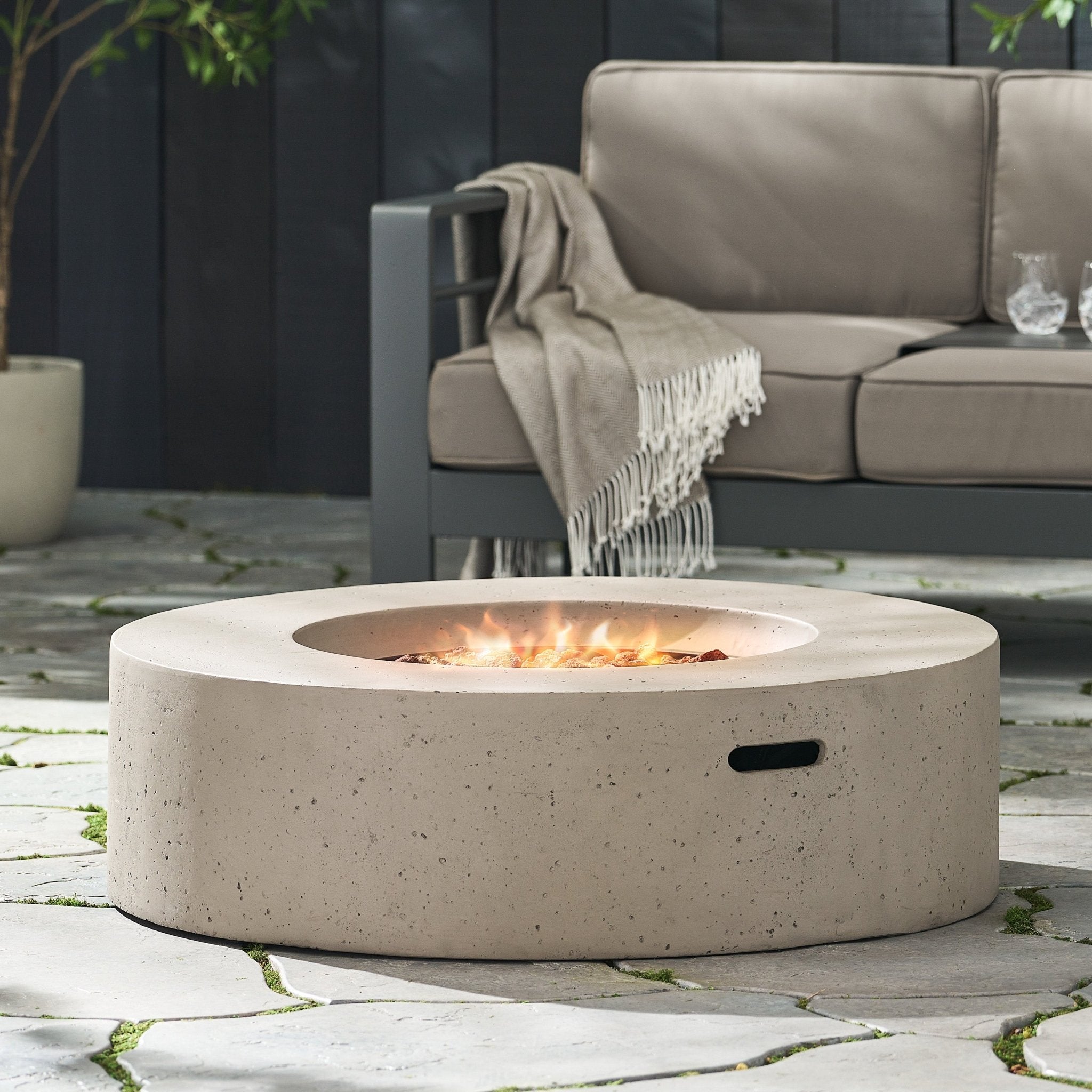 Outdoor Round Concrete Propane Firepit - Firepits