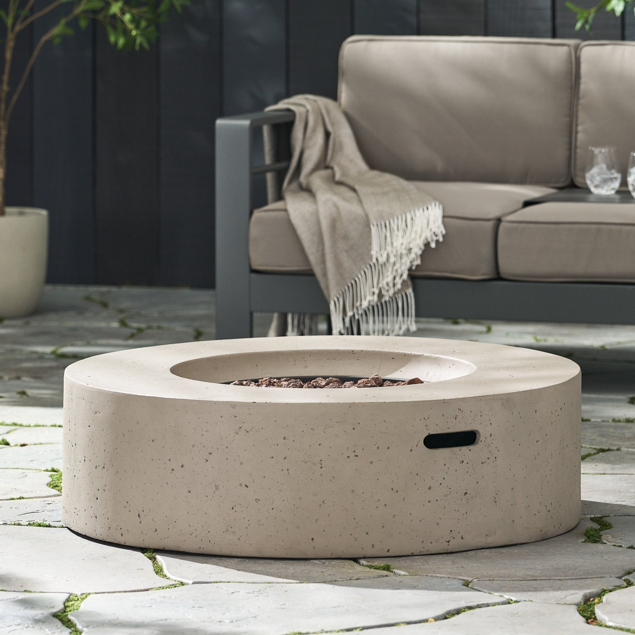 Outdoor Round Concrete Propane Firepit - Firepits
