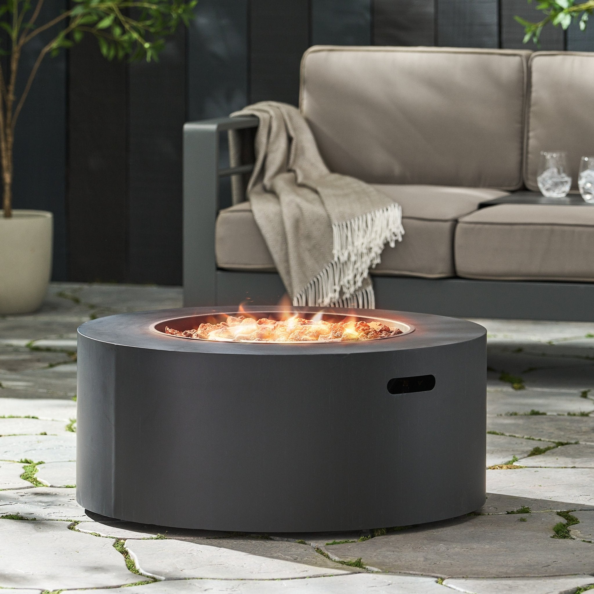 Outdoor Round Iron Propane Firepit - Firepits