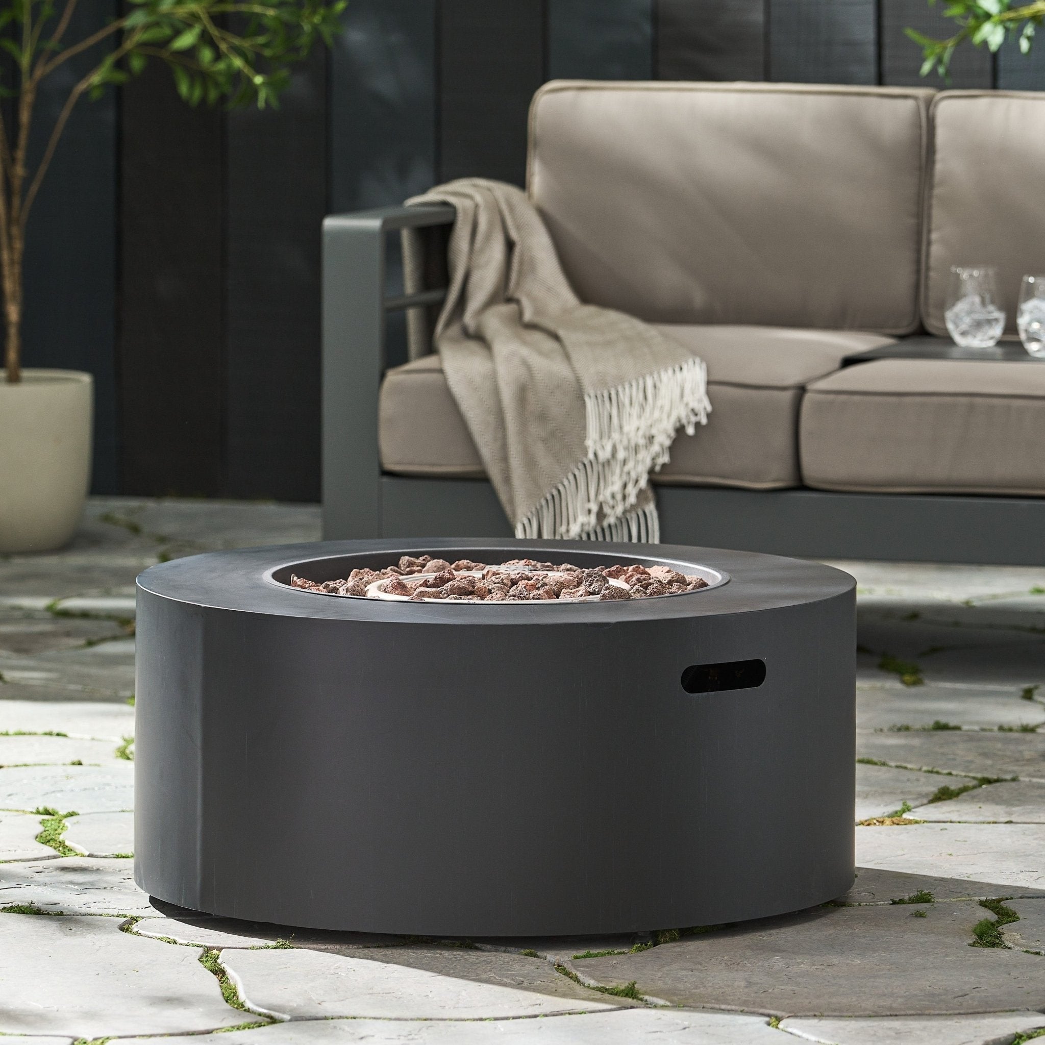 Outdoor Round Iron Propane Firepit - Firepits