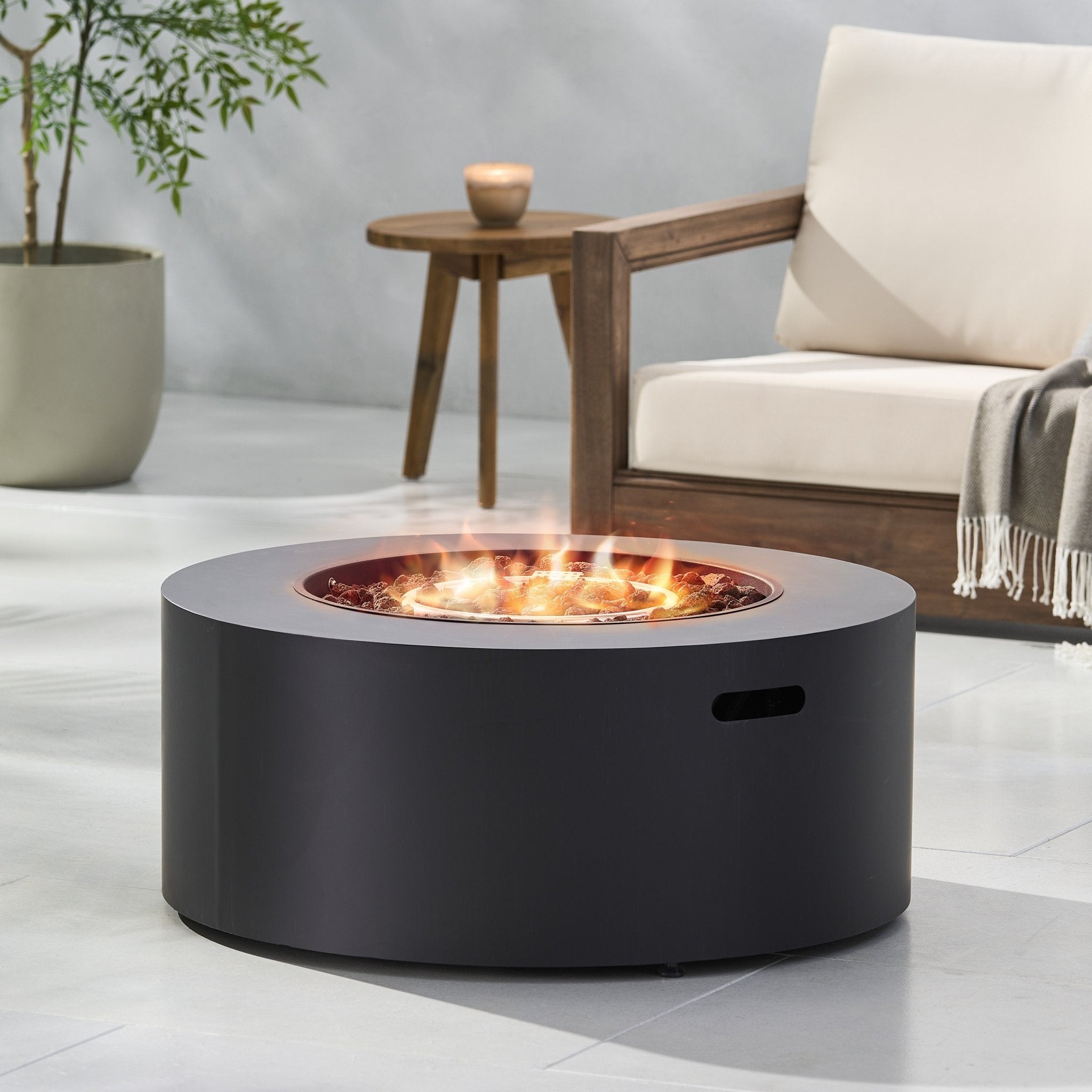 Outdoor Round Iron Propane Firepit - Firepits