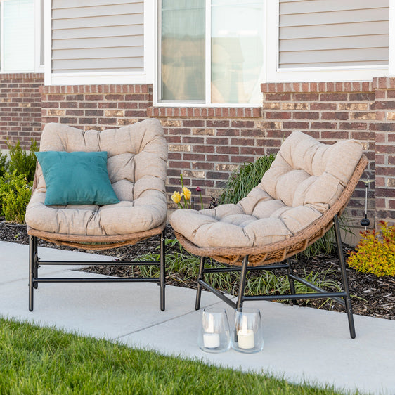 Outdoor Scooped Chair with Cushions, Set of 2 - Outdoor Patio Chair