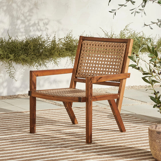 Outdoor Solid Wood and Rattan Accent Chair - Outdoor Patio Chair