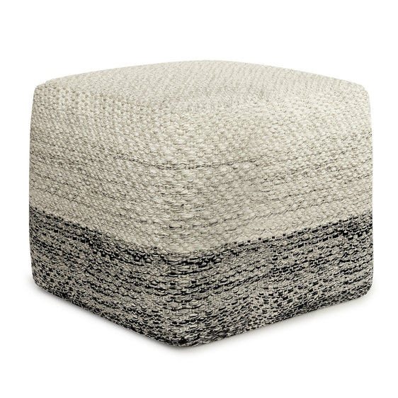 Outdoor Square Pouf with Stripe Pattern, Water and UV Ray Resistantable - Pouf
