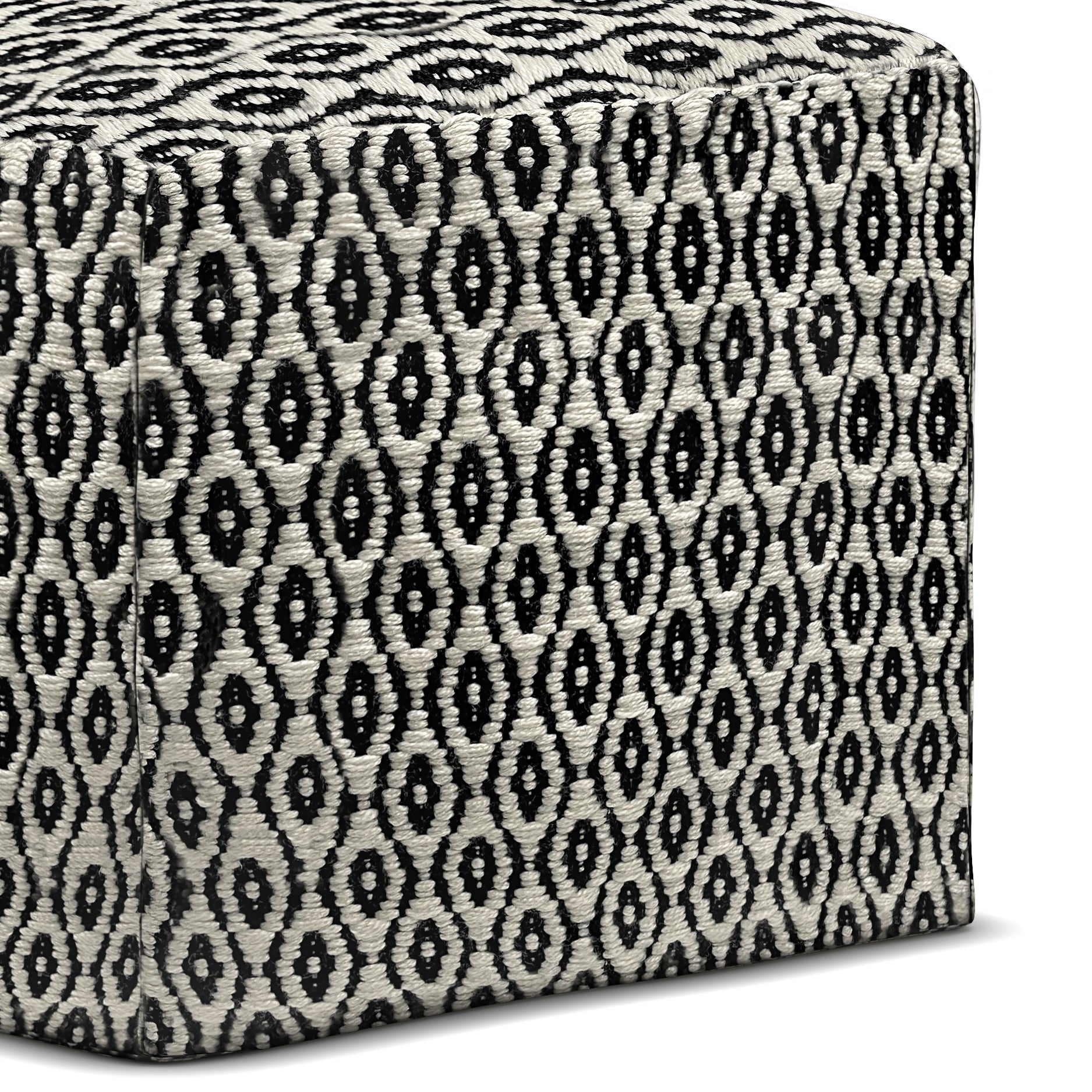 Outdoor Square Woven Pouf with Geometric Pattern - Pouf