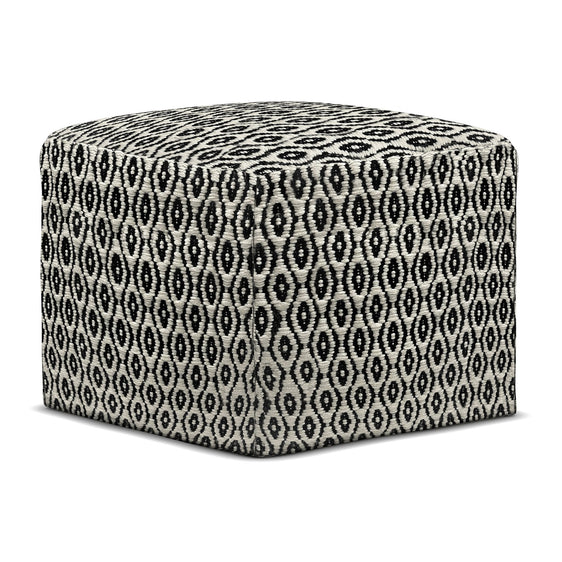 Outdoor Square Woven Pouf with Geometric Pattern - Pouf