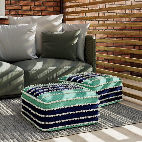Outdoor Square Woven Pouf with Water and UV Ray Resistant - Pouf