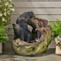 Outdoor Weather Resistant Floor Fountain with Family of Bears and Two tiers Design - Water Feature