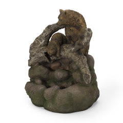 Outdoor Weather Resistant Floor Fountain with Light, Family of Bears and Two tiers Design - Water Feature