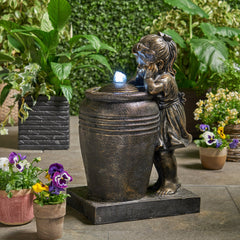 Outdoor Weather Resistant Floor Fountain with Light, Trickling Spout Design - Water Feature