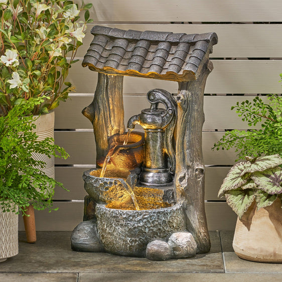 Outdoor-Weather-Resistant-Floor-Fountain-with-Well-Design-and-Three-Tiers-Water-Feature