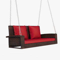 Outdoor Wicker Hanging Porch Swing with Chains, Cushion and Pillow - Outdoor Seating