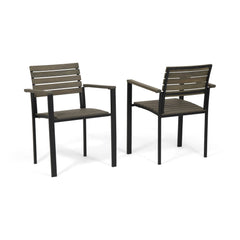 Outdoor Wooden Dining Chair with Ladder Back (Set of 2) - Outdoor Dining