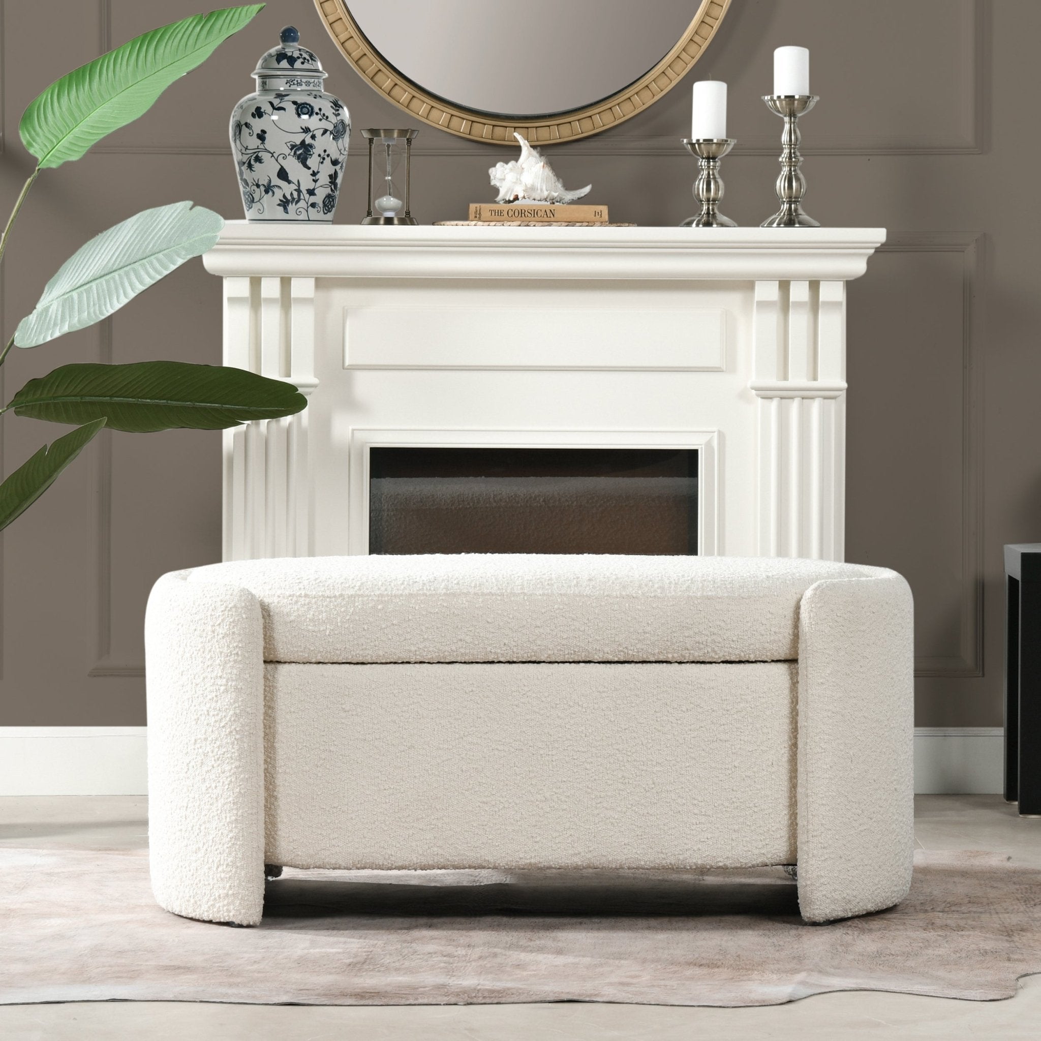 Oval Lid - Up Upholstered Storage Bench with 3 Compartments - Storage Benches & Ottomans