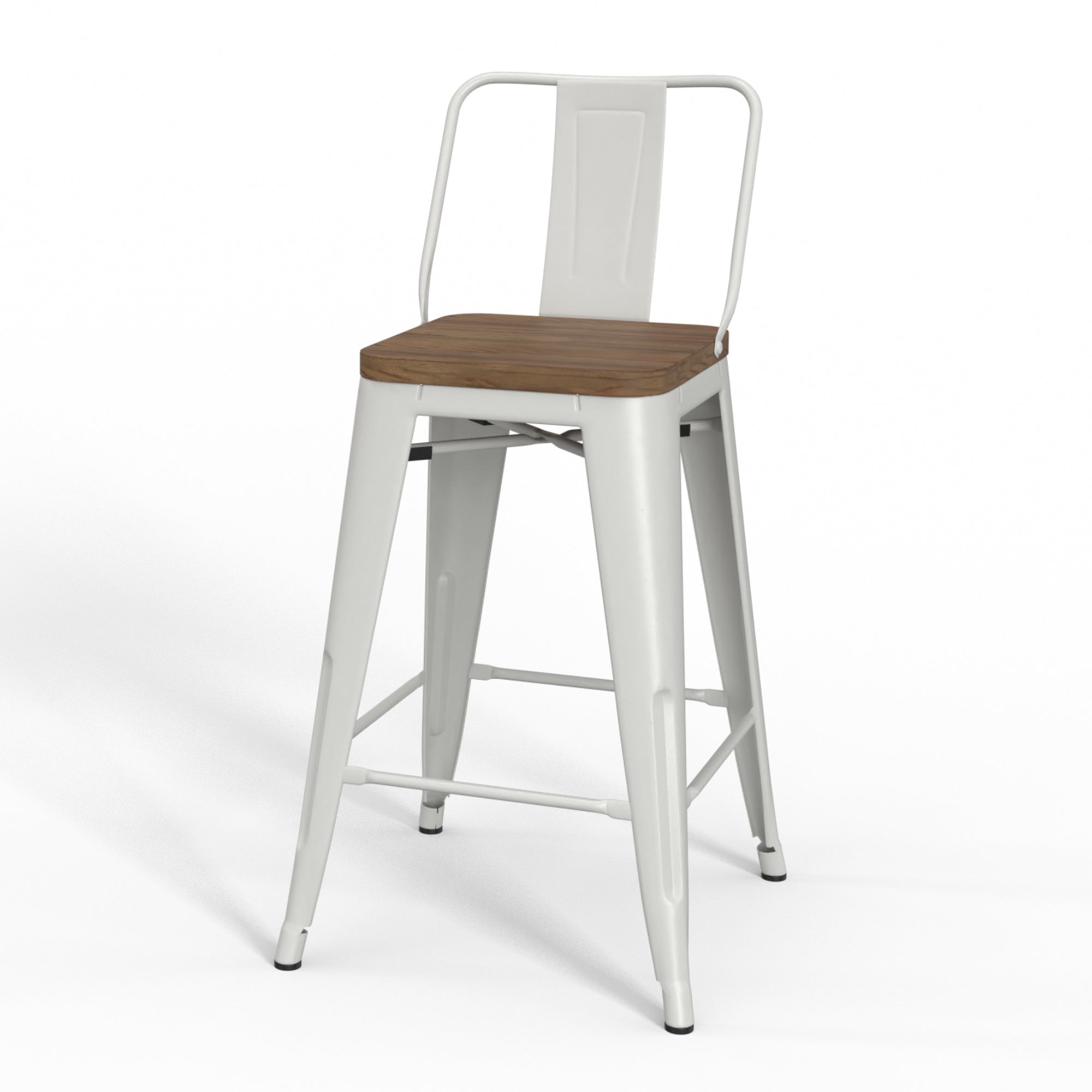 Boundless Metal/Wood Counter Stool with Curved Back, Cross Brace and Footrest, Set of 2