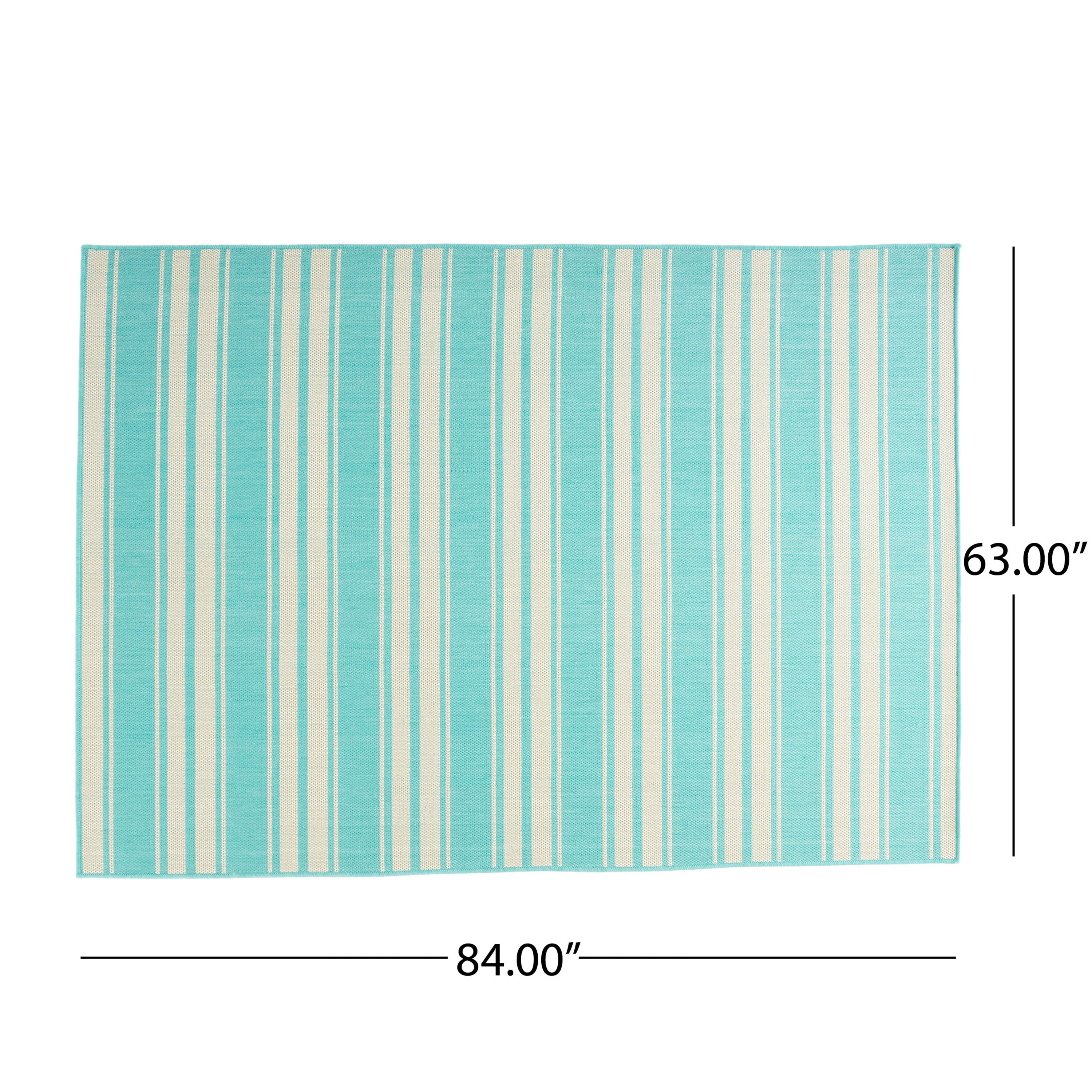 Calamity Teal Striped 63" x 84" Polypropylene Outdoor Area Rug