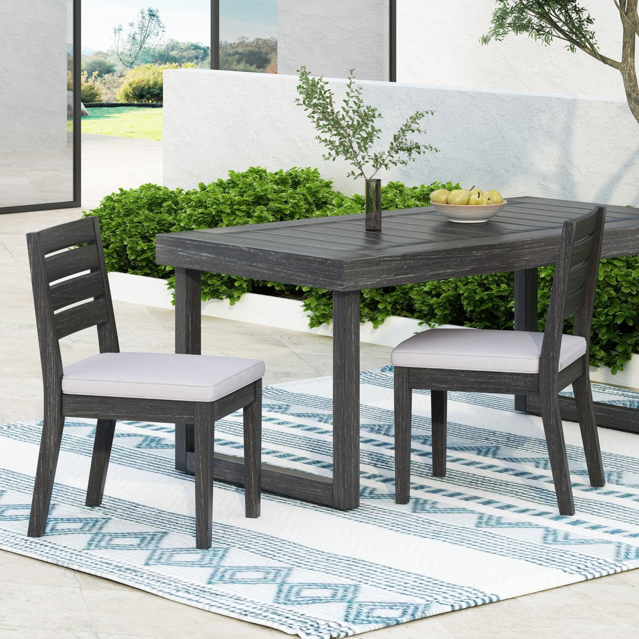 Patio Armless Dining Chair with Laid - Back Slat Panel Design, Set of 2 - Outdoor Dining Chairs