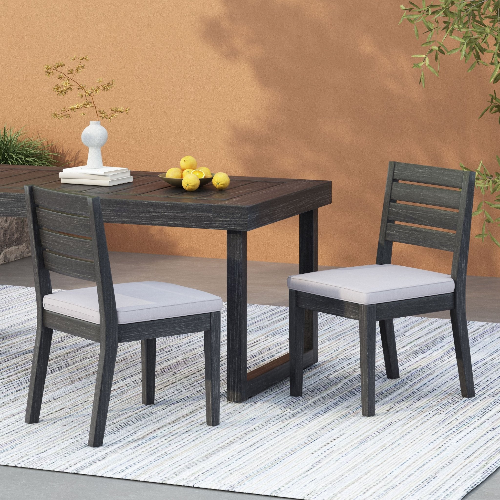 Patio Armless Dining Chair with Laid - Back Slat Panel Design, Set of 2 - Outdoor Dining Chairs