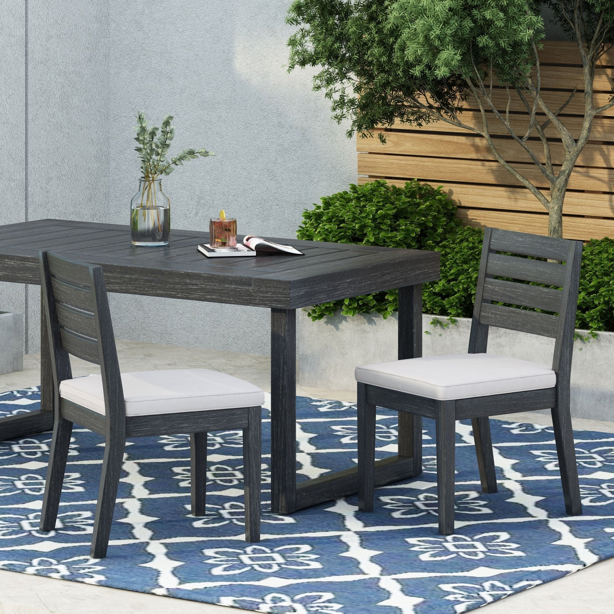 Patio Armless Dining Chair with Laid - Back Slat Panel Design, Set of 2 - Outdoor Dining Chairs