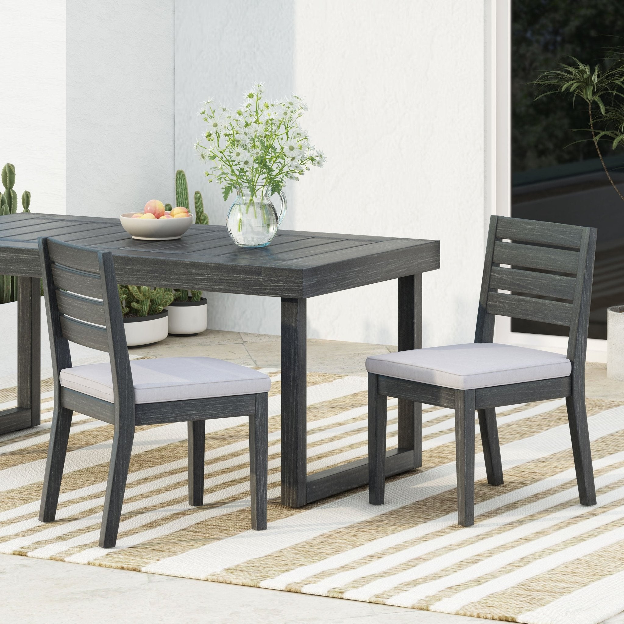Patio Armless Dining Chair with Laid - Back Slat Panel Design, Set of 2 - Outdoor Dining Chairs