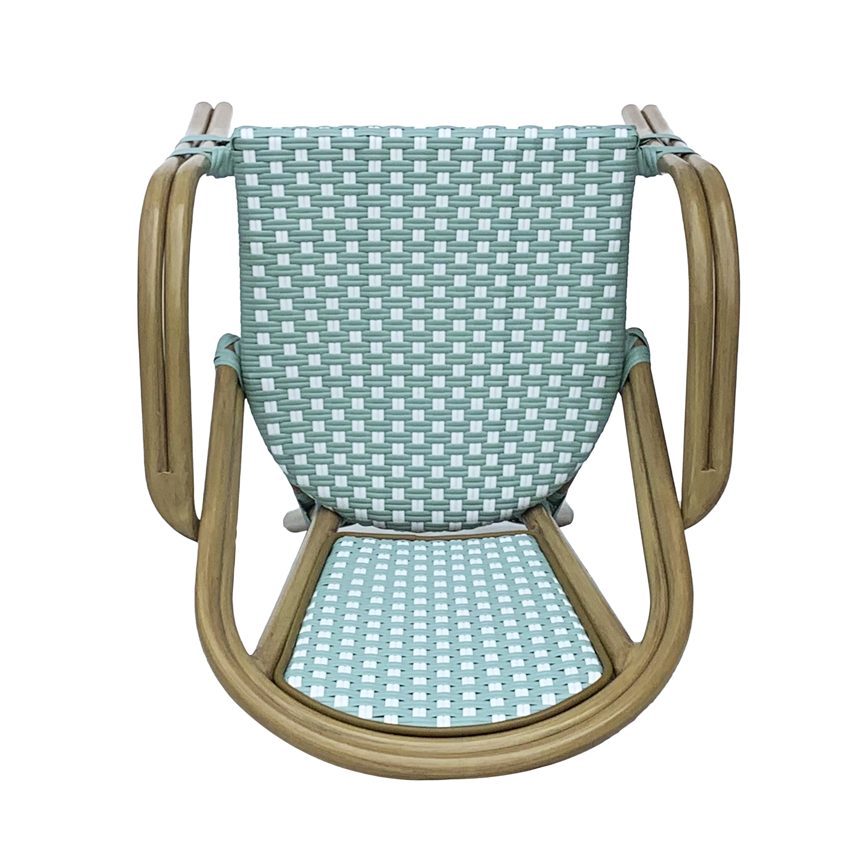 Crowned Wicker Bistro Chair with Checkered Pattern and Curved Arms, Set of 2