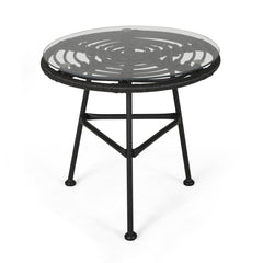 Petrichor Outdoor Rattan Table with Tempered Glass Top - Side Tables