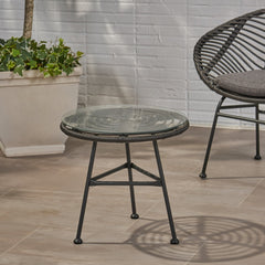 Petrichor Outdoor Rattan Table with Tempered Glass Top - Side Tables