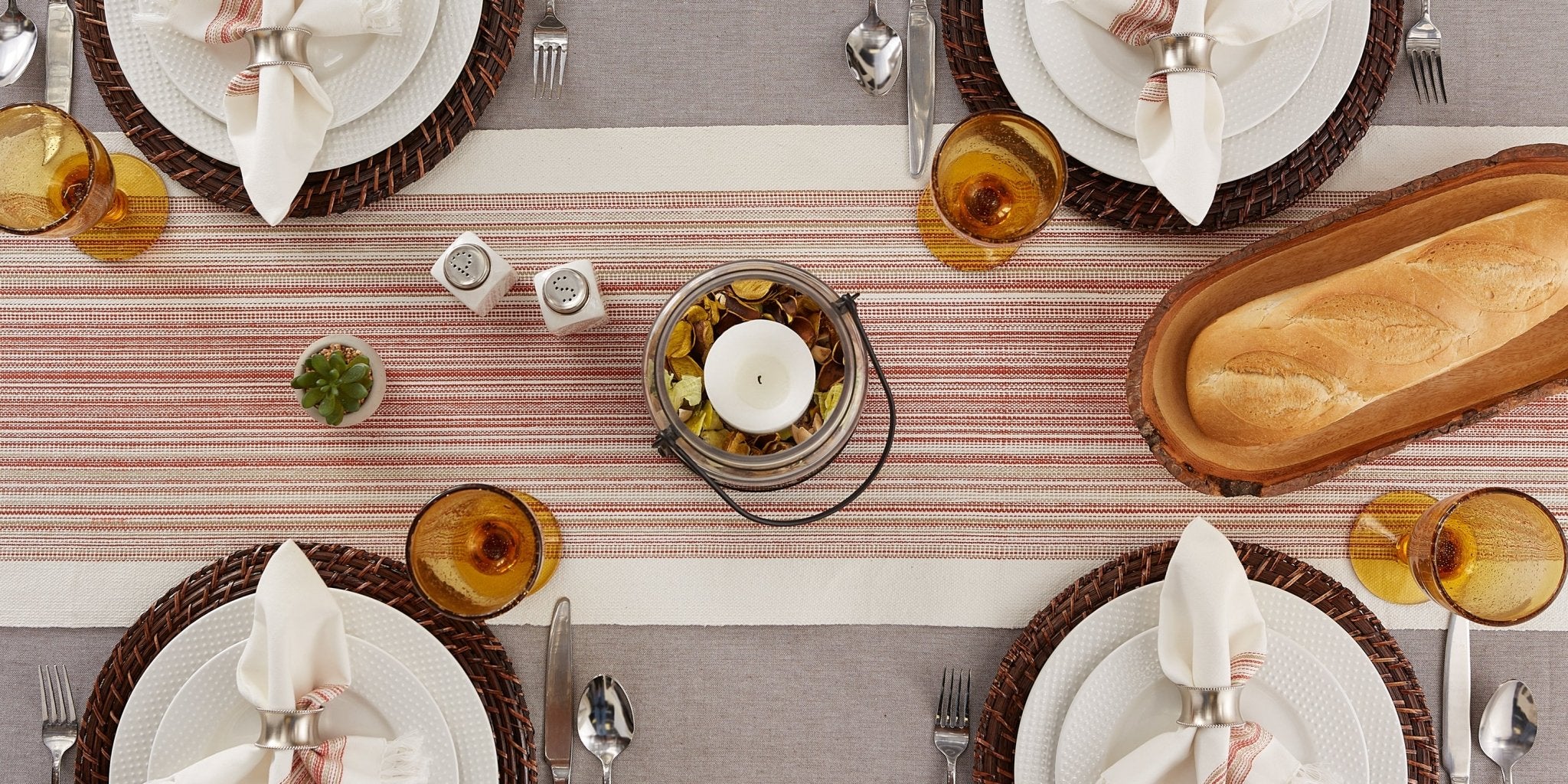 Pimento Striped Fringe Ribbed Table Runner 14X108 - Table Runners