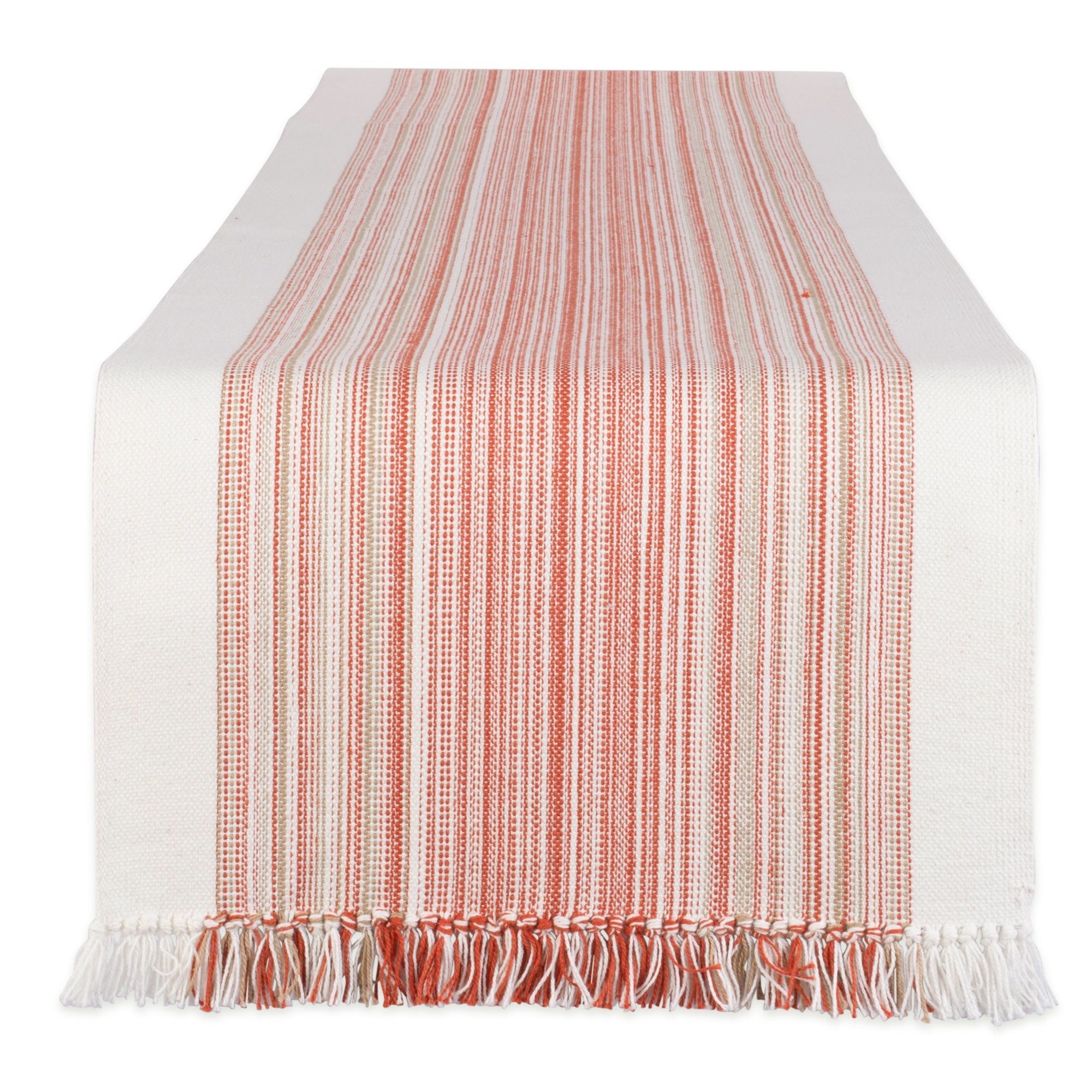 Pimento Striped Fringe Ribbed Table Runner 14X108 - Table Runners