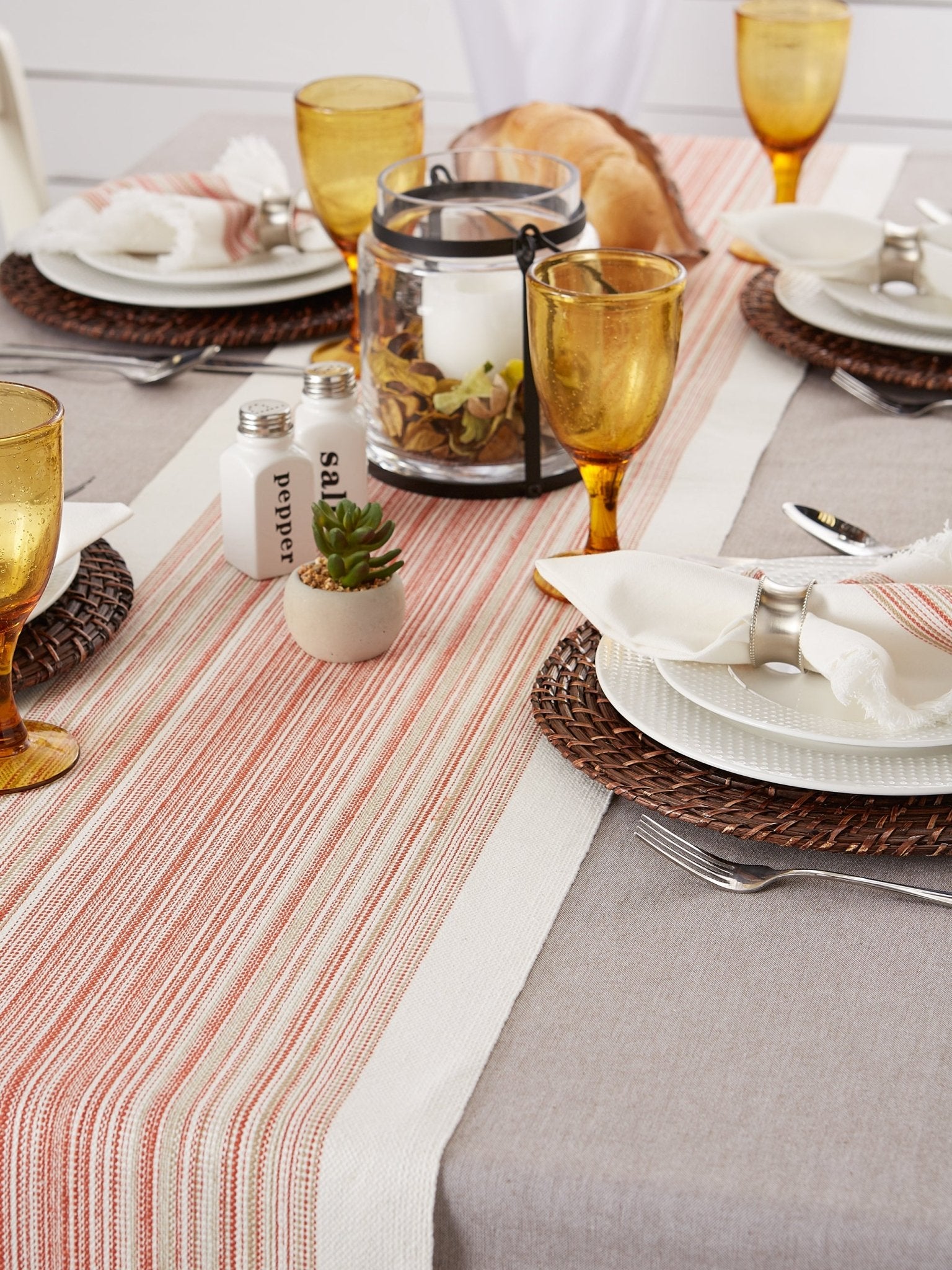 Pimento Striped Fringe Ribbed Table Runner 14X108 - Table Runners