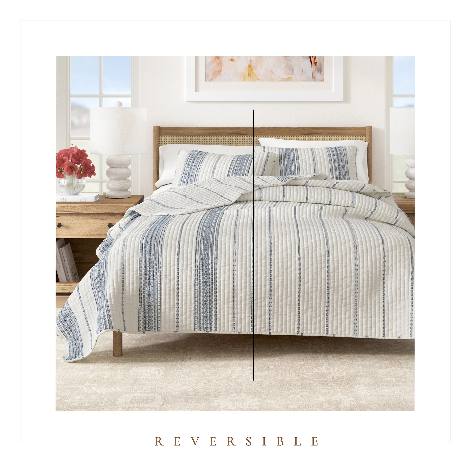 Striped Farmhouse Reversible Quilt Set with Shams