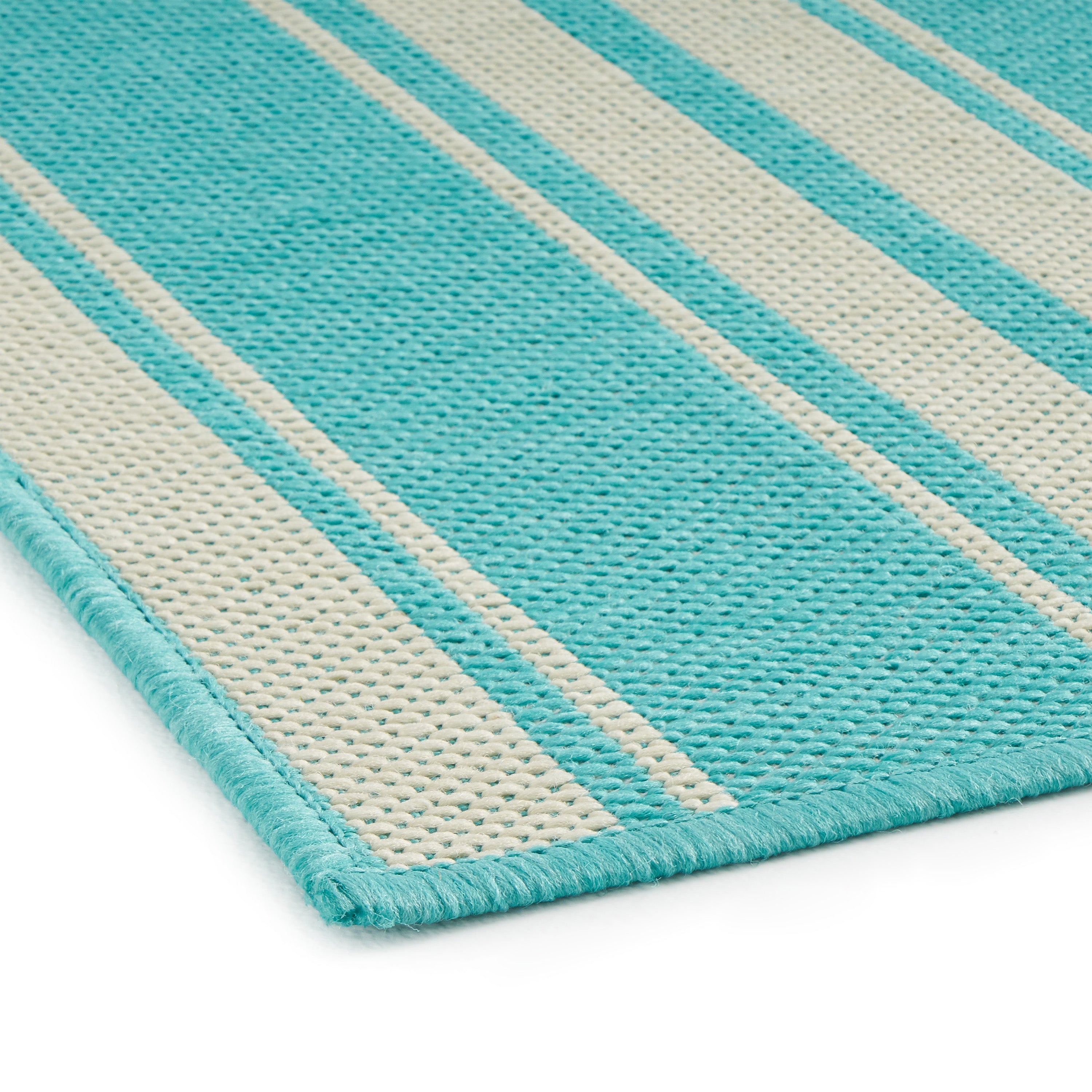 Calamity Teal Striped 63" x 84" Polypropylene Outdoor Area Rug