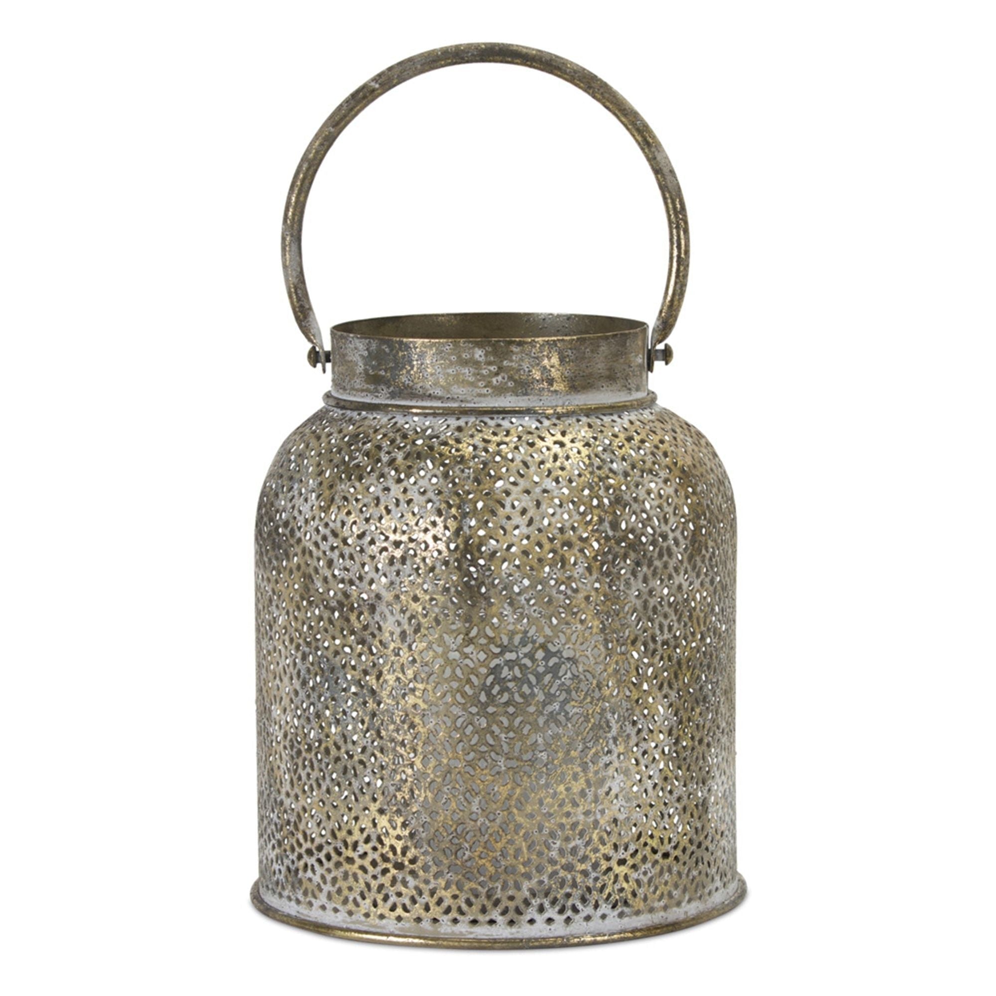 Punched Bronze Metal Candle Holder, Set of 2 - Lanterns