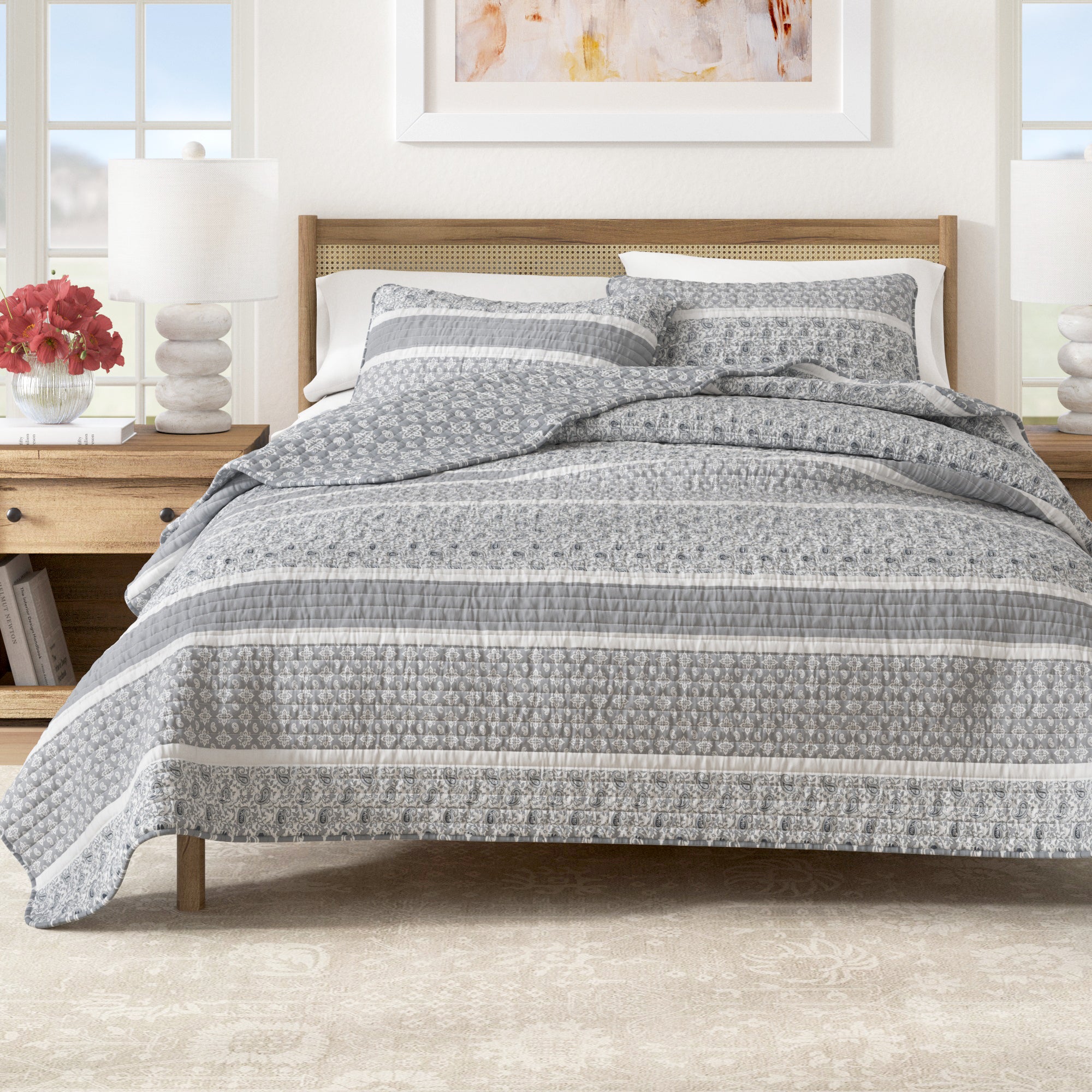 Paisley Patchwork Stripe Reversible Quilt Set with Shams